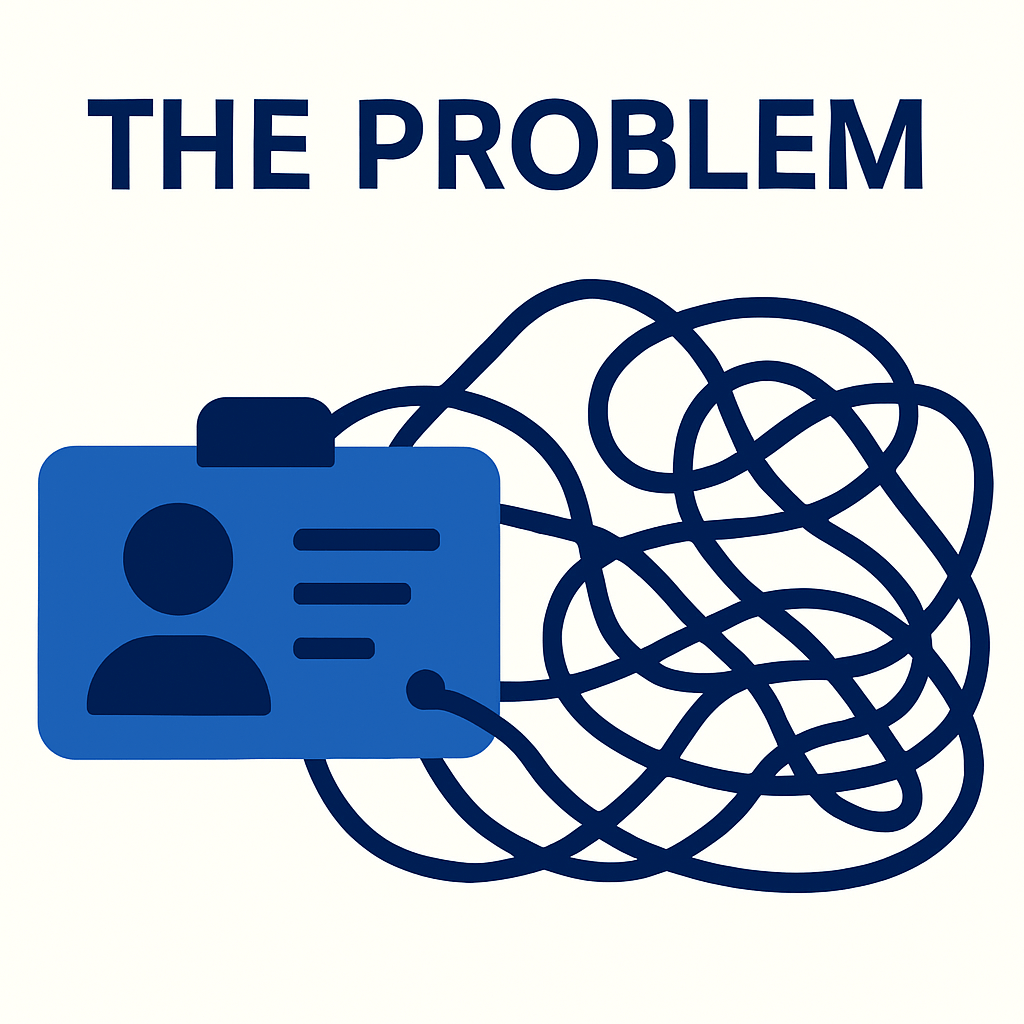 Illustration showing identity drift and tangled access cards