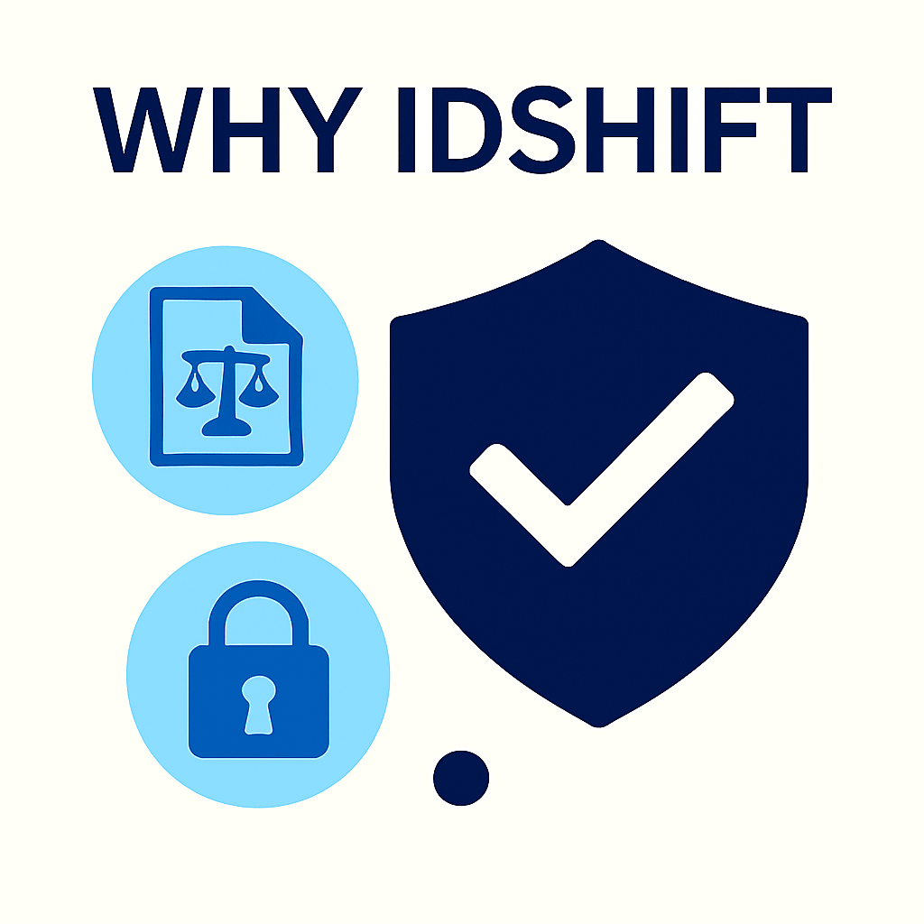 Shield with checkmark, scale, and padlock icons